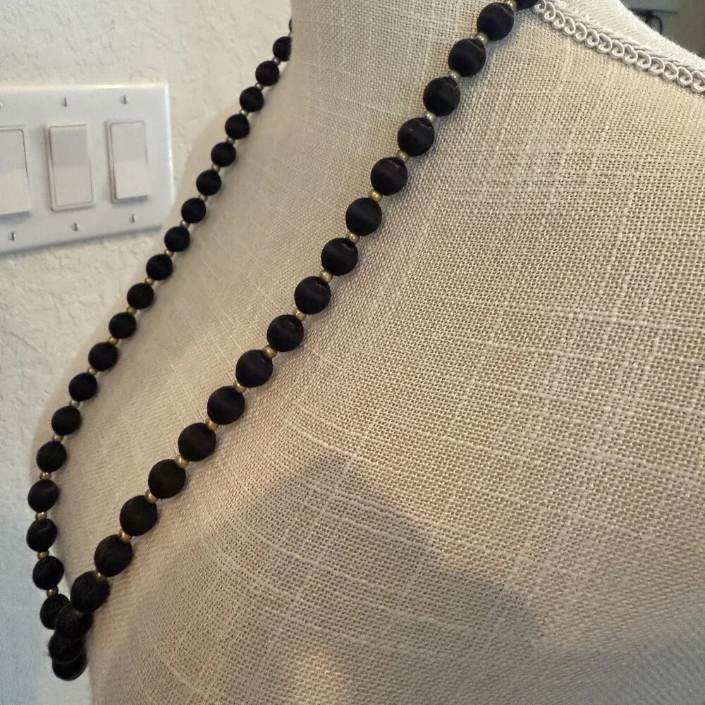 BLACK SILK THREAD Beaded Necklace